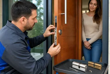 Chaveiro instalando uma nova fechadura em uma porta em Ponta Grossa.